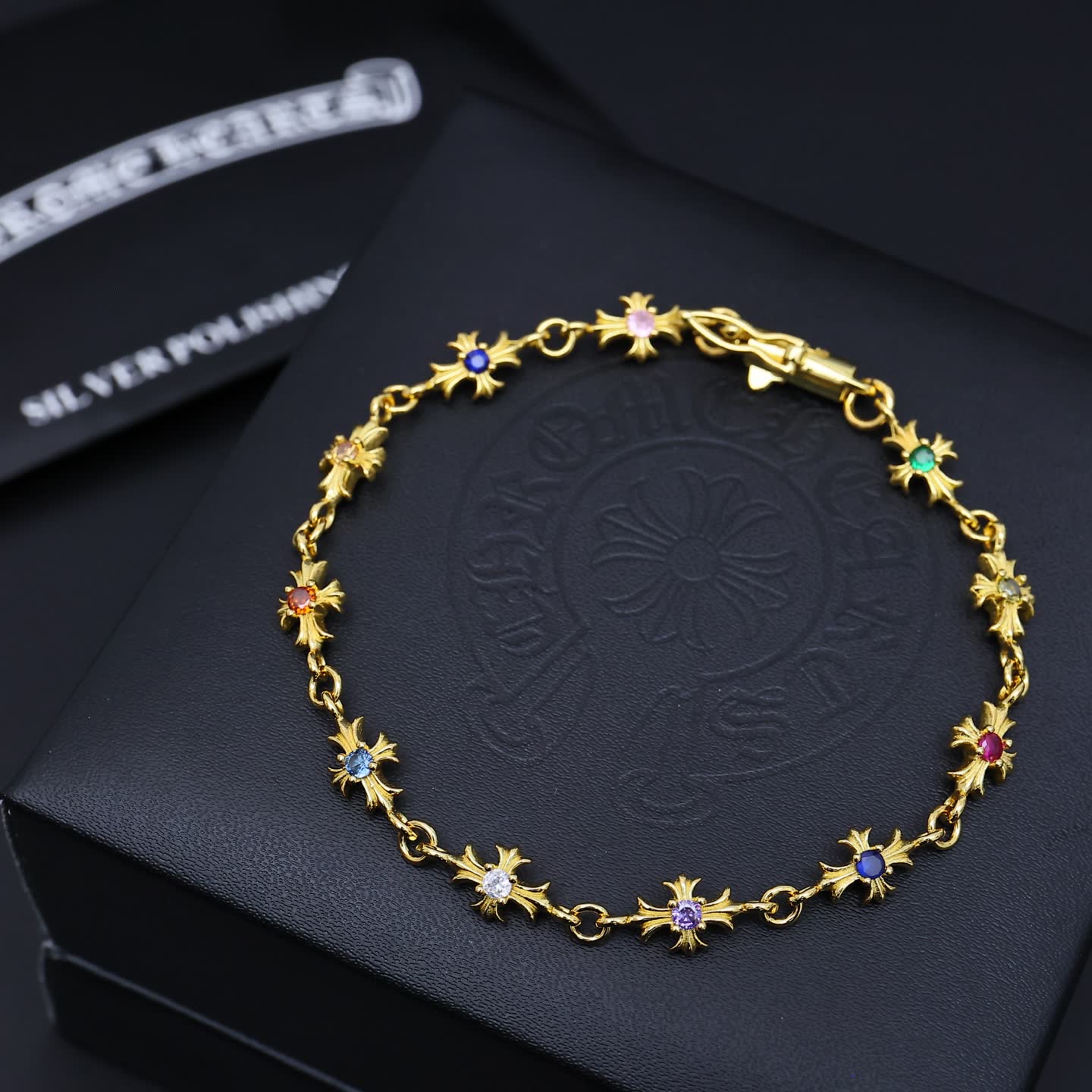 Chrome Hearts Silver Bracelet with Multicolored Stones